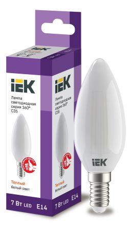 Лампа светодиодная LED 7вт Е14 теплый матовая свеча FILAMENT