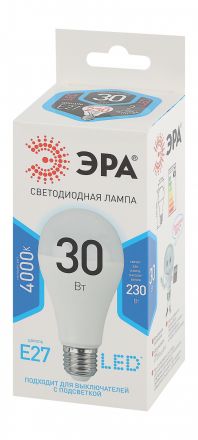 LED лампа A65-30W-840-E27 ЭРА (диод, груша, 30Вт, нейтр, E27) (10/100/1200)