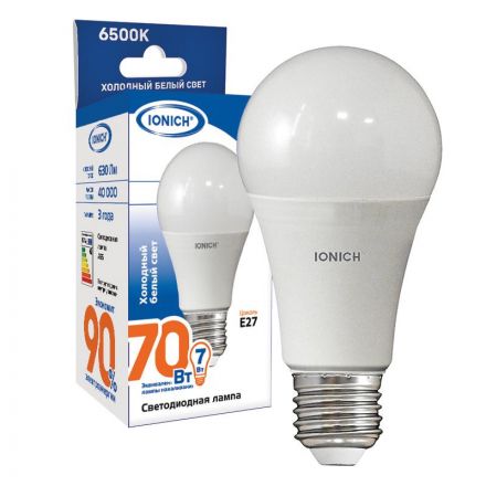 Лампа светодиодная LED 11w 6500К, E27, 990Лм, A60 IONICH