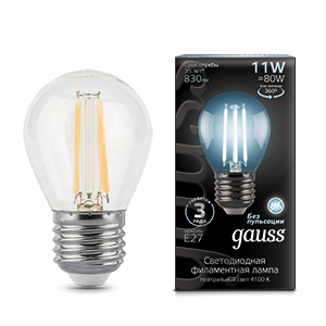 Лампа светодиодная LED 11 Вт 830 Лм 4100К белая Е27 Шар Filament Gauss
