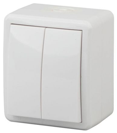 Выключатель двойной IP54, 10АХ-250В, ОУ, Эра Эксперт, Al+Cu,белый,11А-1404-01