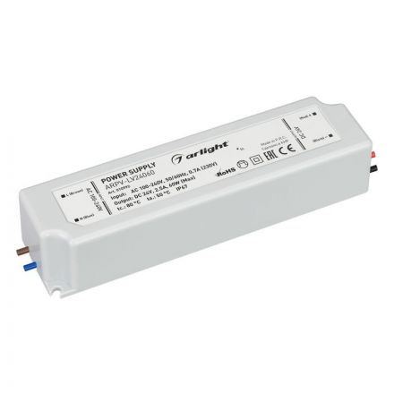Блок питания ARPV-LV24060 (24V, 2.5A, 60W) (ARL, IP67 Пластик, 2 года)