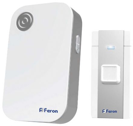 Звонок беспроводной 36 мелодий, 3*1,5V/ААА (база), IP20, белый/серый, Feron