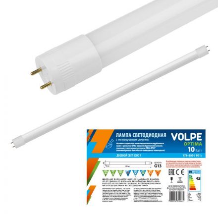 LED-T8-10W/DW/G13/FR/FIX/O Лампа светодиодная Volpe с матовым рассеивателем. Цоколь G13 неповоротный. Серия Optima. Цвет свечения дневной. Упаковка рукав.