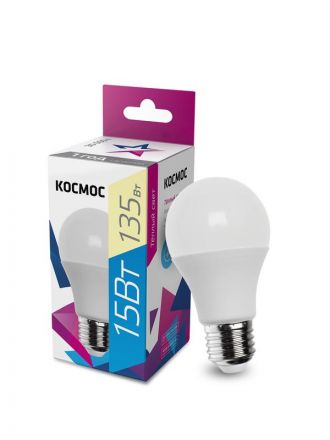 Лампа светодиодная LED 15Вт 220В Е27 D60х108 3000 теплый A60 Космос