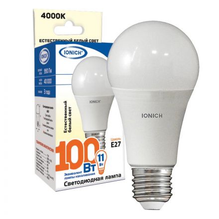 Лампа светодиодная LED 11w 4000К, E27, 990Лм, A60 IONICH