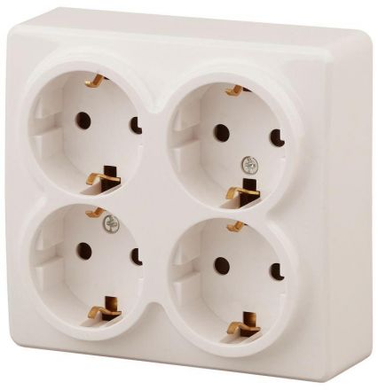 Розетка 4х2P+E Schuko со шторками, 16A-250В, ОУ, Эра Эксперт, сл.кость, 11-2211-02