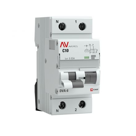 Автомат дифференциальный DVA-6 1P+N 10А (C) 30мА (A) 6кА AVERES