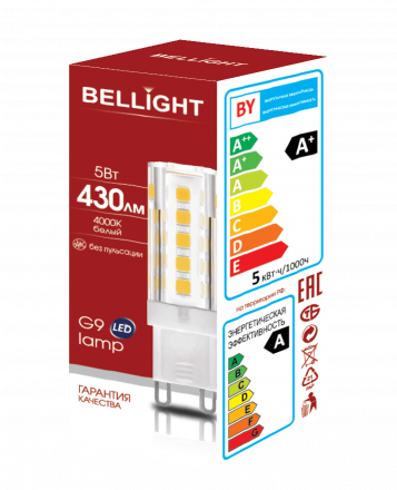 Лампа светодиодная LED 5Вт 4000K 400Лм G9 Bellight
