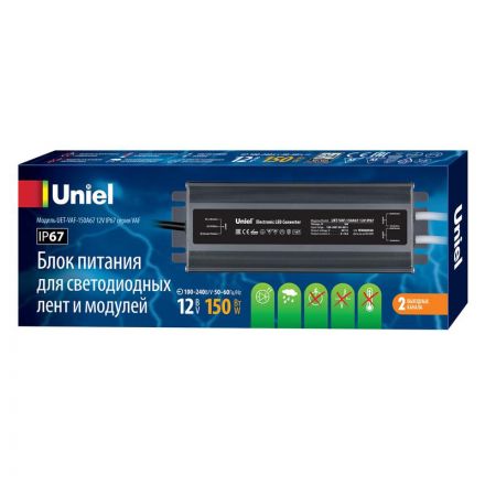 Блок питания ультратонкий 150Вт UET-VAF-150A67 12V IP67 2 выхода Металлический корпус