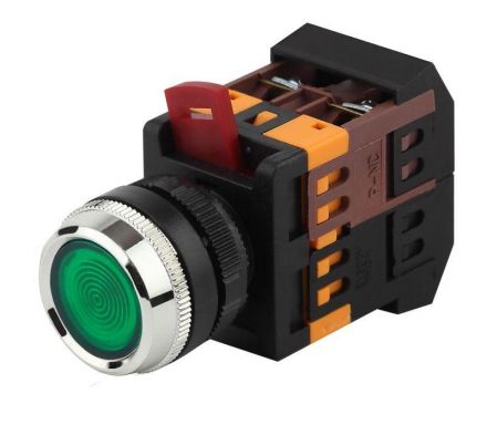 Кнопка ABLFS-22 зеленый d22мм неон/240В 1з+1р