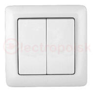 ХИТ Выключатель двухклавишный скрытый 250В 6А белый ХИТ Выключатель двухклавишный скрытый 250В 6А белый