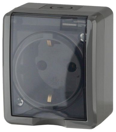 Розетка 2P+E IP54, 16A-250В, ОУ, Эра Эксперт, серый, 11-2401-03