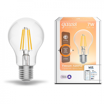 Лампа светодиодная умная LED 7 Вт 806 Лм 2700К E27 А60 диммируемая управление по Wi-Fi Smart Home Filament Gauss