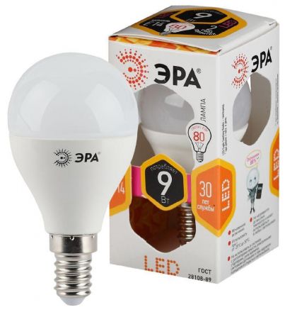 Лампа светодиодная LEDP45-9W-827-E14(диод,шар,9Вт,тепл,E14)