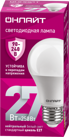 Лампа светодиодная 27вт OLL-A60-27-230-4K-E27 PRO 90-240В ОНЛАЙТ
