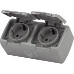 Розетка Intro Atlantic 5-204-03 двойная с заземлением 2х2P+E Schuko шторки, 16А-250В, IP54, открытой установки, серый ЭРА