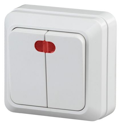 Выключатель двойной с подсветкой, 10А-250В, ОУ, б.м.п., Quadro, белый,2Э-105-01