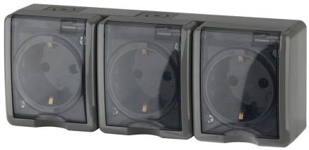 Розетка 3х2P+E IP54, шторки, 16A-250В, ОУ, Эра Эксперт, серый, 11-2406-03