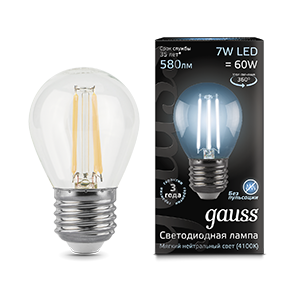 Лампа светодиодная LED 7 Вт 580 Лм 4100К белая Е27 Шар Filament Gauss