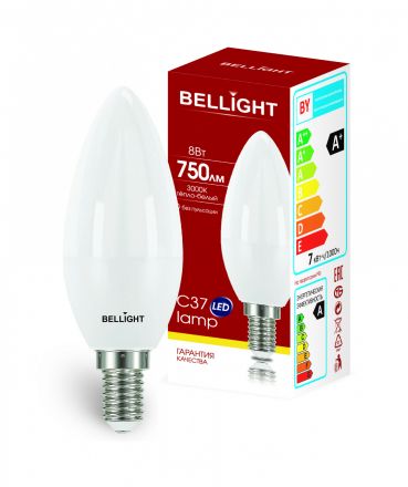 Лампа LED 8Вт 3000K 750Лм E14 IP 65 Свеча Bellight