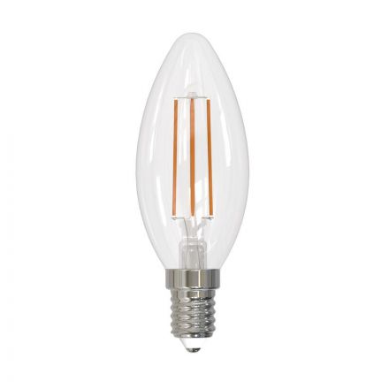 "Лампа светодиодная LED-C35-9W/3000K/E14/CL/DIM GLA01TR  диммируемая. Форма ""свеча"", прозрачная. Серия Air. Теплый белый свет (3000K). Картон. ТМ Uniel."