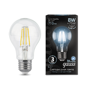 Лампа светодиодная LED 8 Вт 780 Лм 4100К белая Е27 А60 Filament Gauss