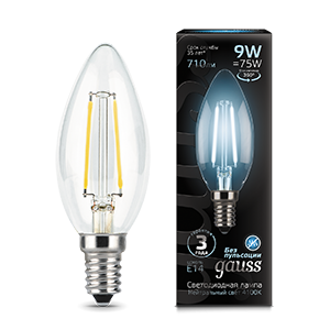 Лампа светодиодная LED 9 Вт 710 Лм 4100К белая Е14 Свеча Filament Gauss