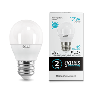 Лампа светодиодная LED 12 Вт 920 Лм 4100К белая Е27 Шар Elementary Gauss