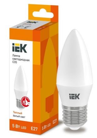 Лампа светодиодная LED 5вт E27 тепло-белый матовая свеча ECO