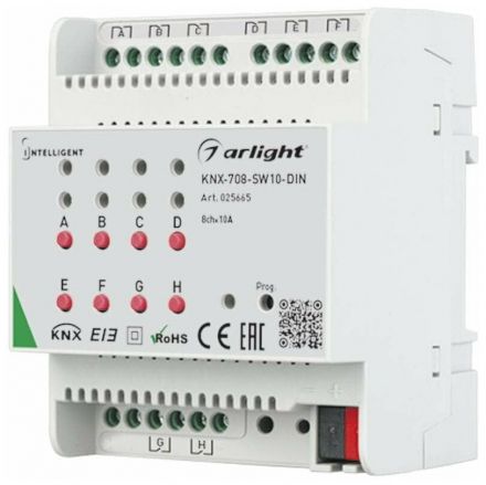 Релейный модуль KNX-708-SW10-DIN (BUS, 8x10A) (ARL, -)