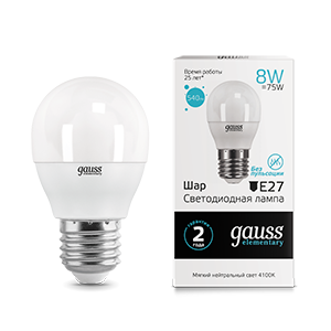 Лампа светодиодная LED 8 Вт 540 Лм 4100К белая Е27 Шар Elementary Gauss