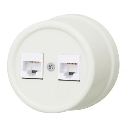 Розетка RJ45 информационная двойная, пластик, цвет Слоновая кость