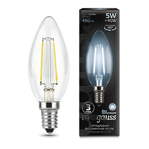 Лампа светодиодная LED 5 Вт 450 Лм 4100К белая Е14 Свеча Filament Gauss