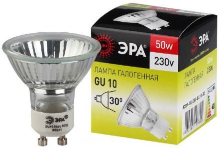 Лампа галогенная GU10-JCDR (MR16) -50W-230V ЭРА (галоген, софит, 50Вт, нейтр, GU10)