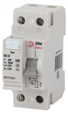 SIMPLE-mod-43 ЭРА SIMPLE Устройство защитного отключения УЗО ВД-40 2P  40А/30мА (электронное)