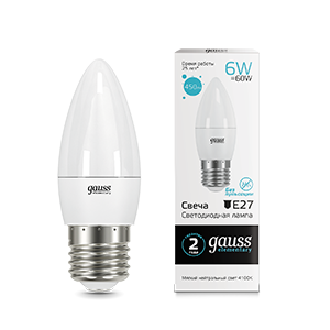 Лампа светодиодная LED 6 Вт 450 Лм 4100К белая Е27 Свеча Elementary Gauss