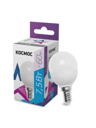 Лампа светодиодная LED 7.5Вт GL45 220В Е14 D37х99 6500К холодный 600лм Космос