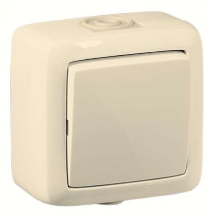 Выключатель одноклавишный наружный слоновая кость IP44 10А