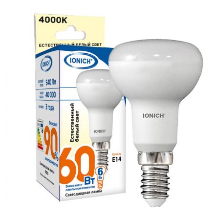 Лампа светодиодная LED 6w 4000К, E14, 540Лм IONICH