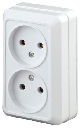 Розетка 2х2P, 16А-250В, ОУ, б.м.п., Quadro, белый, 2Э-203-01