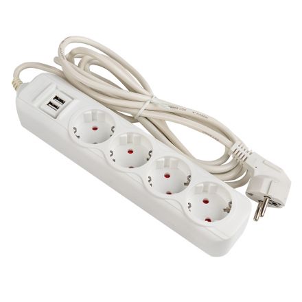 Удлинитель 'Эксперт'  4 гнезда  5 метров 16А/3    5кВт с 2 USB 2,1А ПВС 3х1 EKF