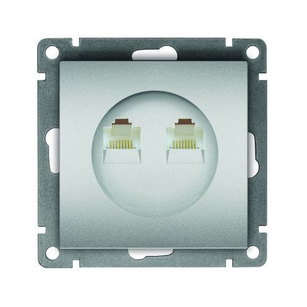Розетка компьютерная двухместная UNIVersal серия Афина с/у, 1А, RJ45, серебро (еврослот)
