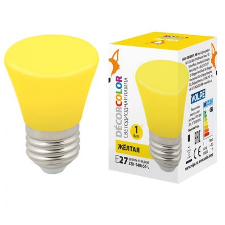 Лампа декоративная светодиодная Форма LED-D45-1W/YELLOW/E27/FR/С BELL Колокольчик матовая Цвет желтый Картон ТМ Volpe