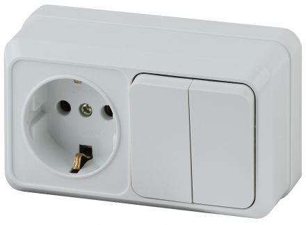 Блок розетка с выключателем Intro Quadro 2-702-01 двойным горизонтальный 10(16)А-250В, IP20, ОУ, белый