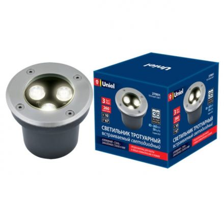 ULU-B10A-3W/2700K IP67 GREY Светильник светодиодный уличный. Архитектурный встраиваемый. Теплый белый свет (2700К). Корпус серый. TM Uniel.