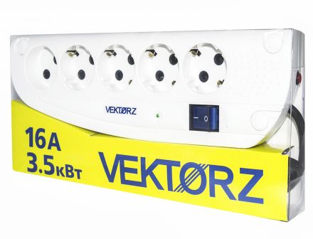 Фильтр сетевой VEKTOR Z, 4 роз. c/з, + 1 роз б/з,  3,0м (3,5кВт, 16А), белый