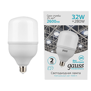 Лампа светодиодная LED 32 Вт T100 E27 2600 Лм 180-240 В 4000К Elementary Gauss