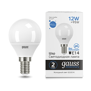 Лампа светодиодная LED 12 Вт 950 Лм холодная 6500К Е14 шар Elementary Gauss