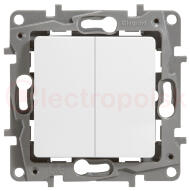ETIKA Выключатель двухклавишный белый на безвинтовые зажимы 10АХ ETIKA Выключатель двухклавишный белый на безвинтовые зажимы 10АХ